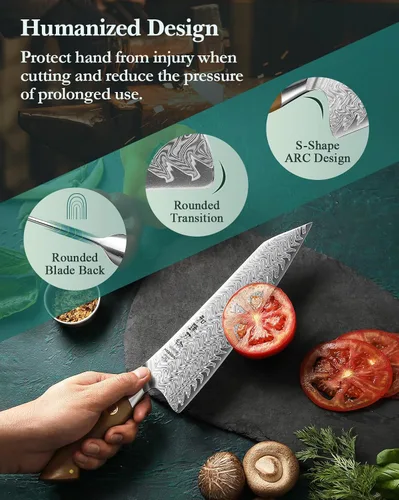 Vista 5 de Cuchillo de chef de Damasco, 8.5 pulgadas, 67 capas de acero de damasco, cuchillo de cocina japonés profesional para chefs y cocina casera, hoja