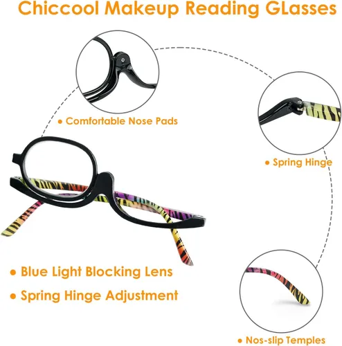 Vista 3 de 2 Pack Makeup Reading Glasses for Women Magnifying Flip Down Cosmetic Readers with Spring Hinge