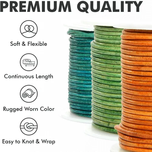 Vista 5 de Cordón de cuero para hacer joyas, cordón redondo de 1.5 mm, cuerda de 27 yardas para manualidades, cuerda para collar, trenzado - Negro