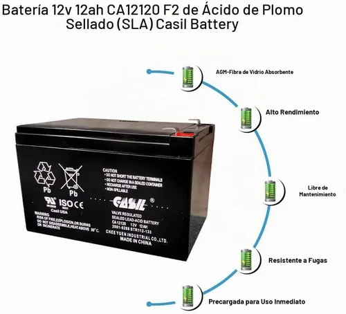 Vista 3 de Batería recargable CASIL 12 V 12 Ah F2 de plomo ácido sellado AGM de ciclo profundo (1 unidad)