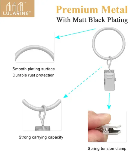 Vista 11 de Paquete de 84 anillos de cortina con clips de 1.26 pulgadas de diámetro interior, anillo de cortina de metal con clips compatibles con cortineros