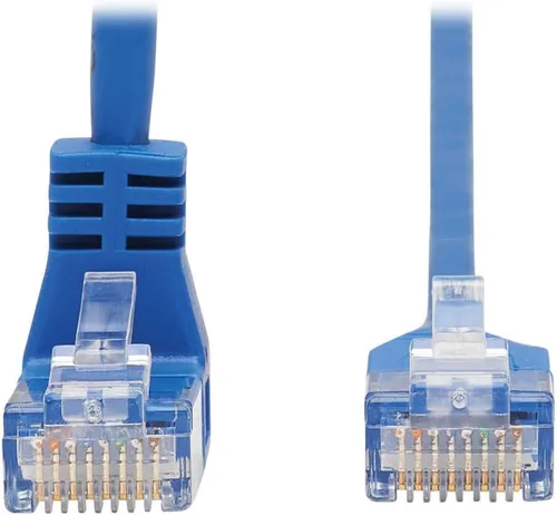 Vista 3 de Tripp Lite Cable Ethernet Cat6 en ángulo descendente, cable de conexión de red UTP delgado moldeado Gigabit, azul, 10 pies (N204-S10-BL-DN)