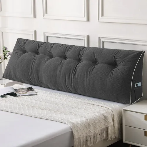 Vista 28 de Sasttie Almohada de cabecera tamaño Queen, almohada de cuña cabecera para sentarse en la cama, cojín triangular con soporte de respaldo para leer