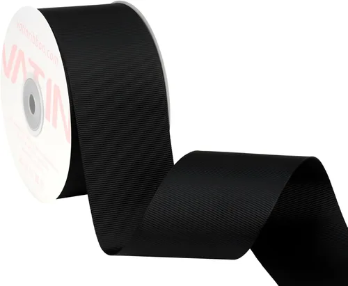 Vista 45 de VATIN Cinta de Grogrén Negra, 1-1/2" x 50 Yardas Continuas, Cinta de Grogrén de Poliéster Negra, Usar para Lazos de Bricolaje, Accesorios