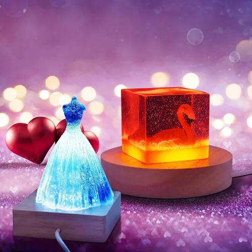 Vista 5 de YAKAMOZ Base de exhibición de luces LED, 2 piezas, soporte de base iluminada de madera para arte de resina de vidrio láser