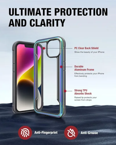 Vista 4 de RAPTIC Funda Shield para iPhone 14 Plus, funda protectora transparente a prueba de golpes, grado militar probada en caídas de 10 pies, marco