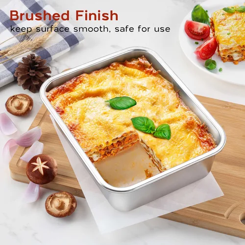 Vista 7 de Onader - Bandeja para lasaña profunda, rectangular de acero inoxidable de 10 x 8¼ pulgadas, bandeja para hornear de metal, apta para horno