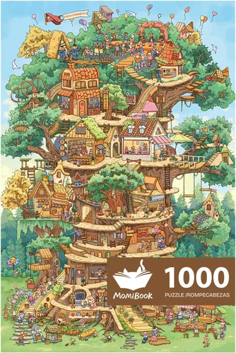 MOMIBOOK Rompecabezas de 1000 piezas para adultos, rompecabezas de la maravillosa expedición de la casa del árbol, pintura luminosa, imagen