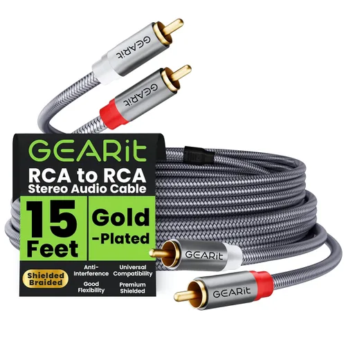 Vista 12 de GEARit Cable RCA (1 pie) 2RCA macho a 2RCA macho, cables de audio estéreo, cable RCA estéreo blindado trenzado para cine en casa, televisión de alta