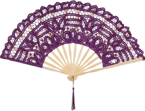 Vista 9 de BABEYOND - Abanico plegable de encaje de algodón con bordado, abanico de mano nupcial con astas de bambú para decoración de boda, baile y fiesta