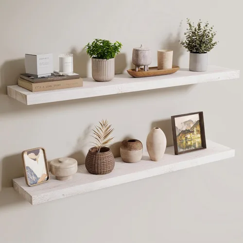 Vista 21 de Axeman Estantes flotantes de madera de olmo rústico para pared, estante de pared de 48 x 8 pulgadas de profundidad con soporte invisible, estantes