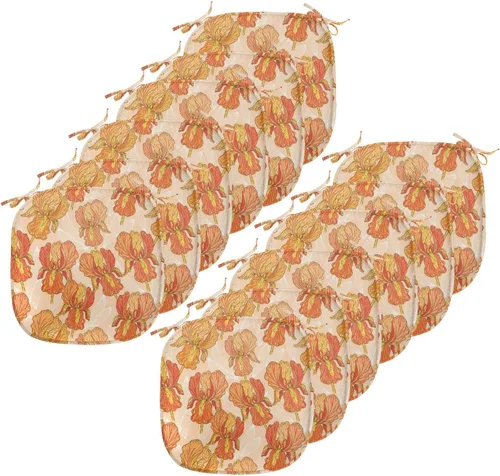 Vista 116 de Lunarable Juego de 4 cojines de asiento para silla, diseño de pétalos de flores de iris florecientes, arte de forma desgastada, acolchado de asiento