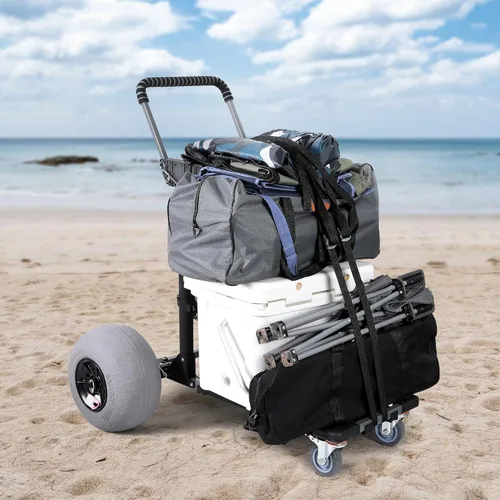 Vista 2 de Carrito de playa Carro de pesca plegable con ruedas de globo de 12 pulgadas para arena todo terreno