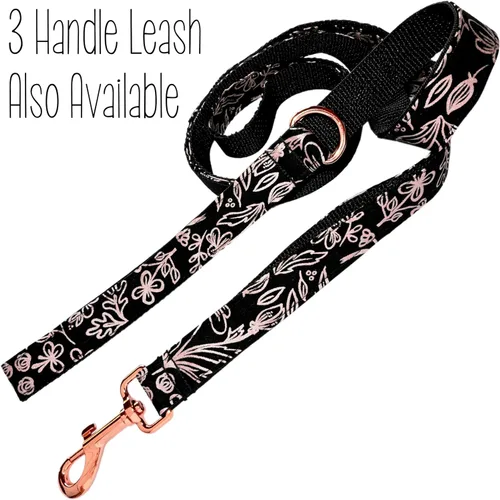 Vista 3 de Rose Gold Metallic Dog Collar - Floral Vines on Black - 4 Sizes - 1 Inch Wide - Handmade by Green Acorn Kitchen (Small 9-13")
