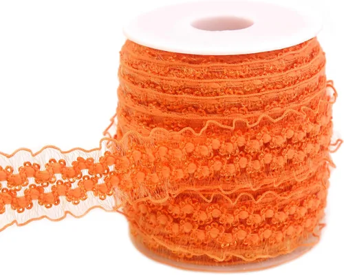 Vista 14 de Cinta elástica naranja con volantes de 25 yardas para coser de 3/4 pulgadas de organza elástica con ribete de encaje de ganchillo, banda elástica