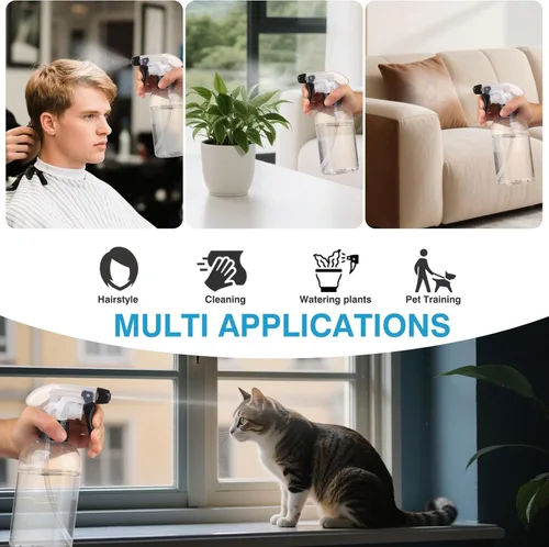 Vista 6 de Botellas pulverizadoras de plástico sin BPA, 10 oz/10.1 fl oz, rociador ajustable, recipiente vacío recargable, corriente de niebla para regar