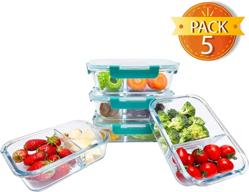 Vista 6 de BlueHills Recipientes de vidrio prémium para preparación de comidas con tapas rojas de cierre a presión, recipientes de alimentos de vidrio sin BPA