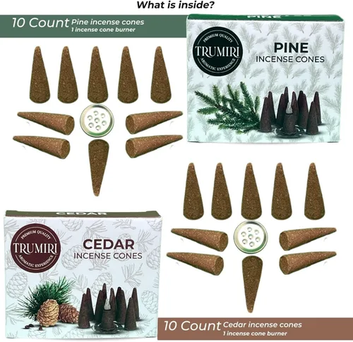 Vista 2 de TRUMIRI Conos de Incienso - Paquete Combo de 20 Conos de Incienso - 10 Cedro + 10 Pino - Conos de Incienso - Conos de Incienso Perfumados - Aromas