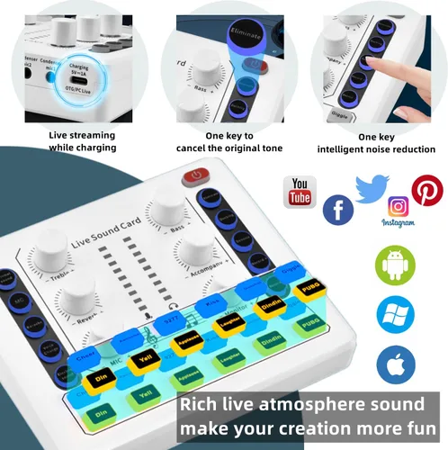 Vista 5 de Paquete de equipo de podcast, BM-800 - Paquete de micrófono para podcast, cambiador de voz con brazo de micrófono, micrófono condensador de estudio