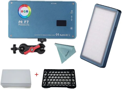 Falcon Eyes - Iluminador LED RGB F7 de 12 W , con rejilla tipo panal de abejas y difusor de luz, CRI 97, 2500 K-9000 K, ajustable, con función de