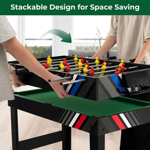 Vista 5 de Goplus Mesa de juego combinada 4 en 1, multijuego de 49 pulgadas con fútbol, hockey de aire, billar, mesa de ping pong, futbolín, mesa de billar