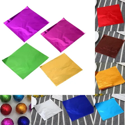 Vista 5 de Queenbox 100 envolturas de aluminio de 3 x 3 pulgadas para dulces de chocolate, papel de envoltura cuadrado para decoración de dulces azúcar