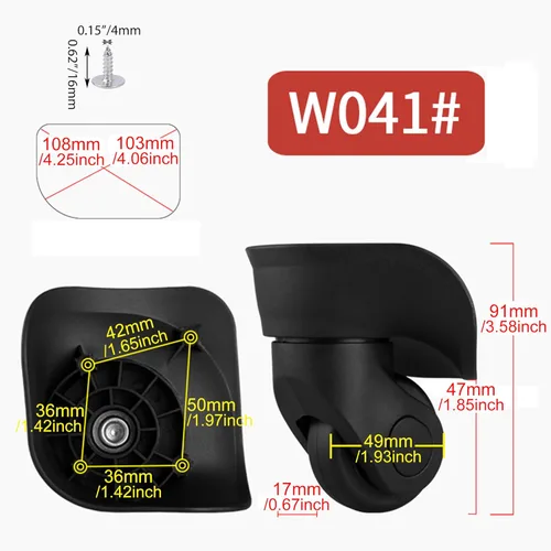 Vista 4 de BQLZR Ruedas giratorias de equipaje de 3.6 in x 4.2 x 1.9 in, de plástico, color negro, para izquierda y derecha, piezas de repuesto para bricolaje