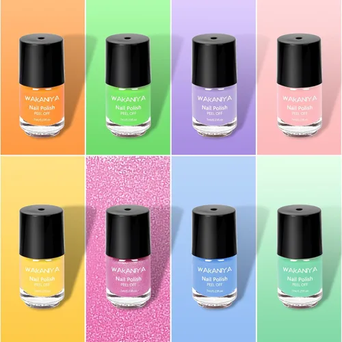 Vista 2 de wakaniya Kit de esmalte de uñas para niños, no tóxico, secado rápido, despegable, mini esmalte de uñas para niños pequeños con calcomanías de gemas