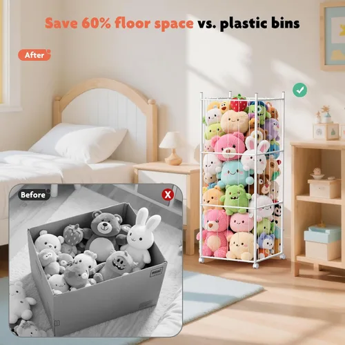 Vista 4 de GoKEDA Almacenamiento de animales de peluche, torre de almacenamiento de animales de peluche de metal extragrande, soporte resistente