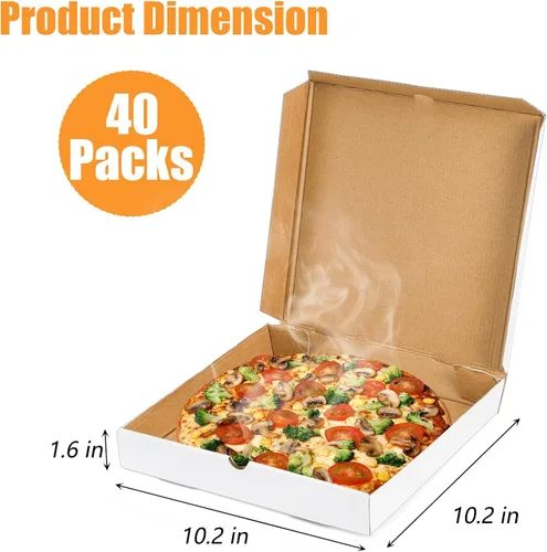 Vista 2 de ZENFUN Paquete de 40 cajas de pizza de 10 x 10 pulgadas, caja de pizza blanca, cajas de pizza corrugada resistentes a la grasa, recipientes