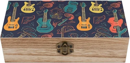 Guitarra Pattern Wooden Keepsake Boxes Vintage Style Wooden Storage Box with A Hinged Lid Memory Treasure Boxs Decorative Jewelry & Photos for