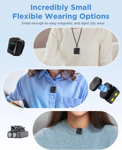 Vista 3 de Micrófono Lavalier inalámbrico para iPhone/Android con funda de carga, cancelación de ruido inteligente, micrófono inalámbrico de solapa Plug-Play