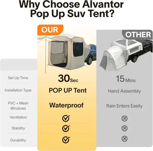 Vista 5 de Alvantor® SUV Tailgate Tent, Instant Pop Up Car Tent Creates Extra Living Space, UV Protection, Quick Setup in Seconds for Family, Road Trips