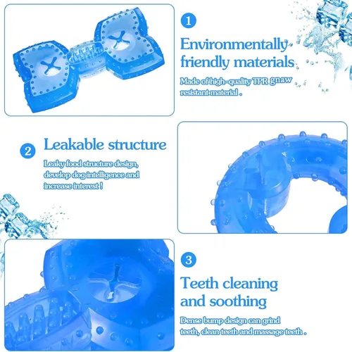 Vista 2 de Hungdao 2 anillos de dentición para cachorros, juguete de dentición congelable para perros, juguete masticable refrescante para cachorros, perros