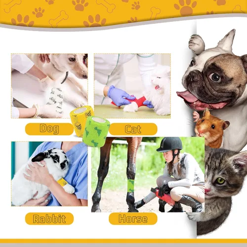 Vista 7 de Paquete de 6 envolturas veterinarias de 2 pulgadas para perros, caballos, vendaje autoadhesivo para mascotas, vendajes cobanos para heridas