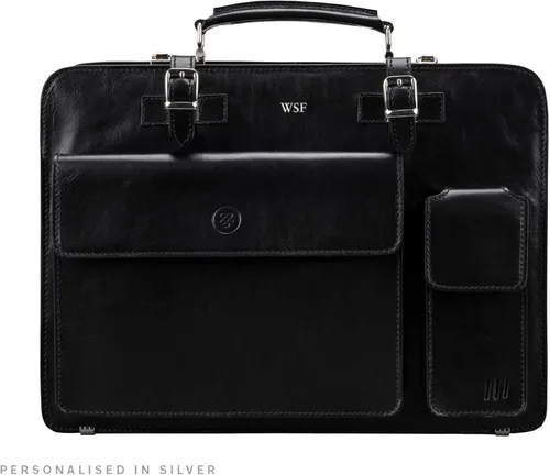 Vista 8 de Maxwell Scott - Mens Luxury Italian Leather Large Square Briefcase - Zip Closure - Handmade in Italy - The Alanzo