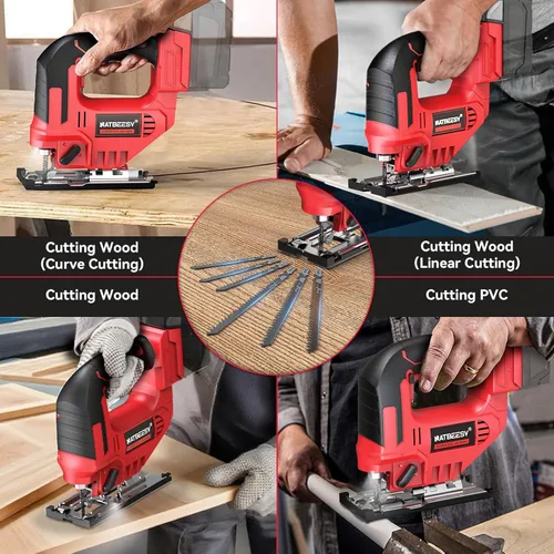 Vista 3 de Sierra de calar compatible con batería Milwaukee de 18V, herramienta de sierra de calar inalámbrica NATBEESY, luz de trabajo LED, cortes biselados