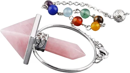 Vista 2 de TUMBEELLUWA Cristal curativo Cuarzo 7 Chakra Péndulo Dowsing Piedra Reiki