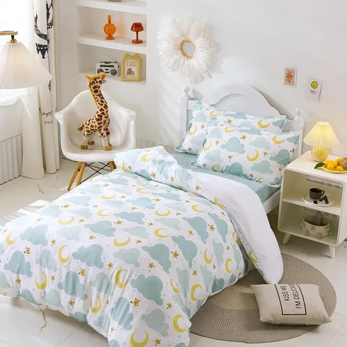 Vista 2 de Juego de funda de edredón para niños tamaño Full, funda de edredón de microfibra suave con patrón de nube y luna, juego de ropa de cama de 3 piezas