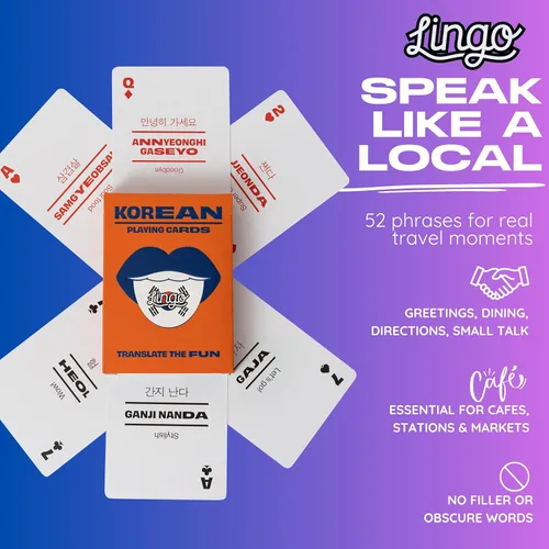 Vista 7 de Cartas coreanas Lingo Tarjetas de viaje Aprende vocabulario coreano de una manera divertida y fácil 52 traducciones esenciales