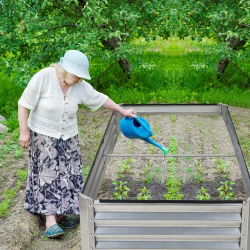 Vista 2 de Safstar - Cama de jardín elevada galvanizada, 6 x 3 x 2 pies, kit de maceta elevada de metal con 4 estacas de tierra y 269 galones, cama de jardín