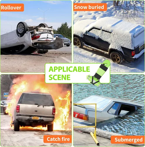 Vista 3 de Martillo de seguridad para automóvil, herramienta de escape de emergencia 3 en 1 con rompeventanas y cortador de cinturón de seguridad, herramienta