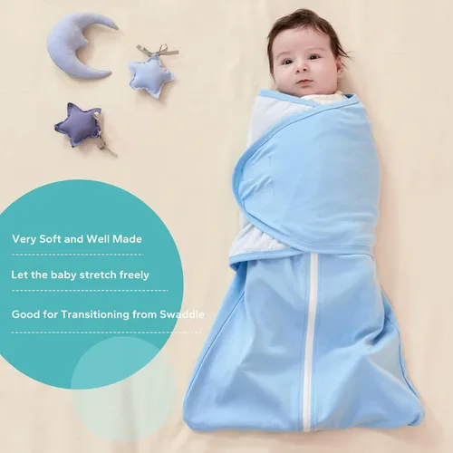 Vista 2 de ZIGJOY Saco de dormir para bebé de 0.5 TOG, manta portátil 100% algodón ajustable de 3 vías para recién nacido, saco de dormir de transición