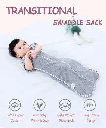 Vista 5 de Bycc Bynn Paquete de 2 sacos de dormir con manga alta, transición a saco de dormir portátil sin brazos para bebé pacify