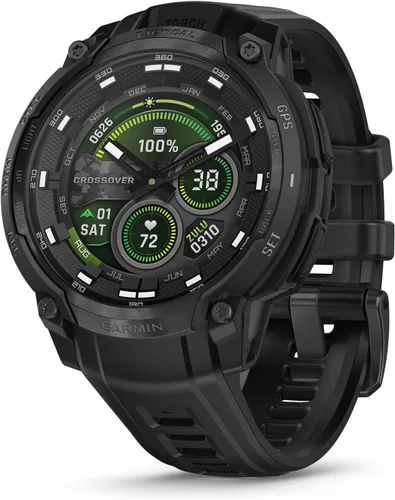 Vista 10 de Garmin Instinct® Crossover AMOLED, resistente reloj inteligente híbrido con GPS con manecillas de reloj analógicas y pantalla AMOLED brillante