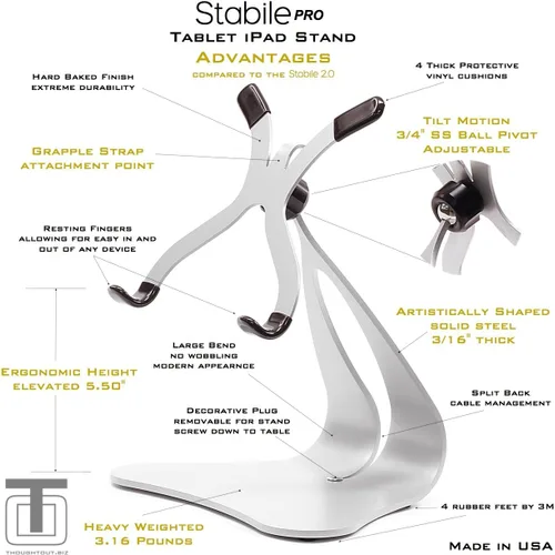 Vista 3 de Thought Out Stabile PRO - Soporte giratorio para iPad, color negro, fabricado en Estados Unidos, compatible con Apple iPad