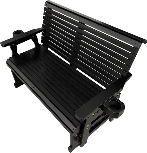 Vista 7 de Hamaca de patio Fortune Candy con portavasos, alta parte posterior enrollada y asiento perfilado profundo, resistente de 800 libras (Negro, 2 plazas)