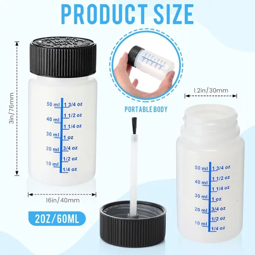Vista 2 de Mumufy 30 botellas de pintura de retoque con cepillo y tapa, botella vacía de retoque con bolas mezcladoras, capacidad de líquido de 2 onzas