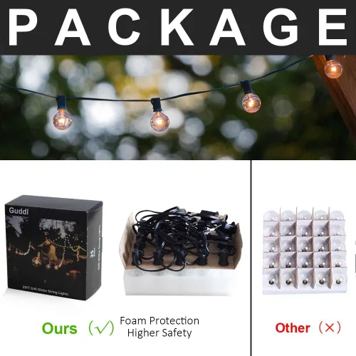 Vista 7 de Guirnalda de luces para exteriores de 25 pies de luces de patio con 27 bombillas G40 (2 de repuesto) luces colgantes conectables para patio, carpas