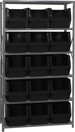 Vista 108 de Quantum QSBU-245BK Heavy Duty Shelving Unit with (7) Shelves and (24) QUS245 Black Bins for Garage Warehouse Storage Distribution 400 lb Load